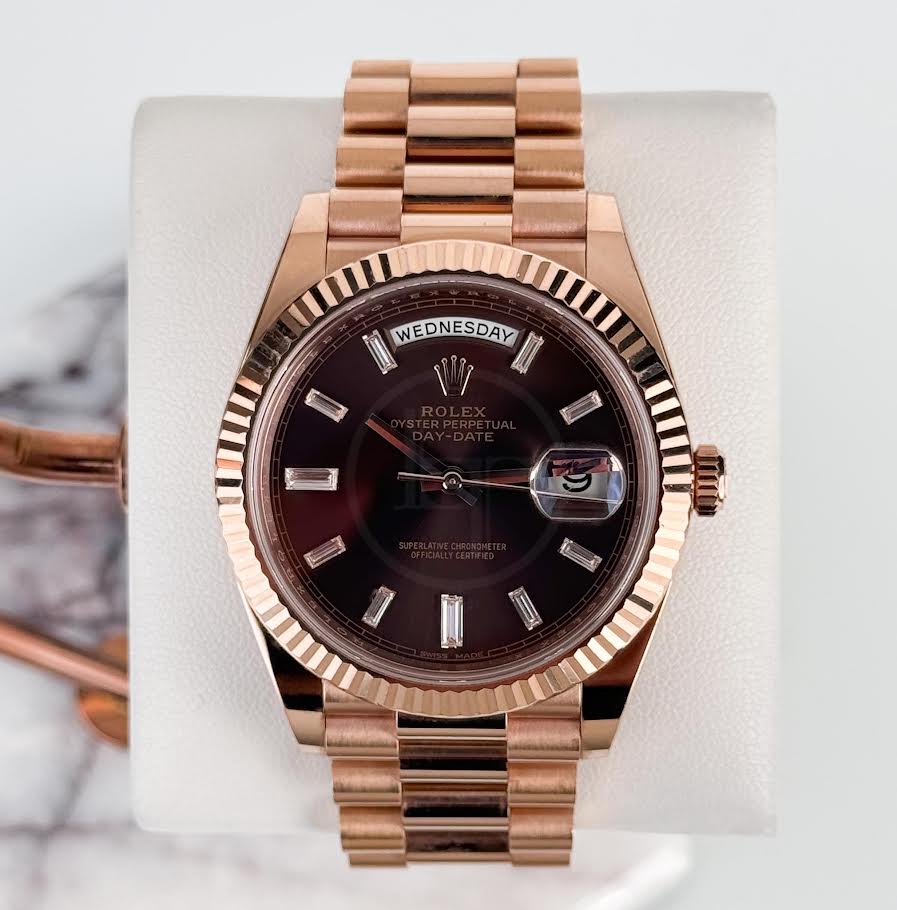 Rolex Day-Date 40 Rose Gold Chocolate Diamond Dial & Fluted Bezel President Bracelet 228235 - - Image 2