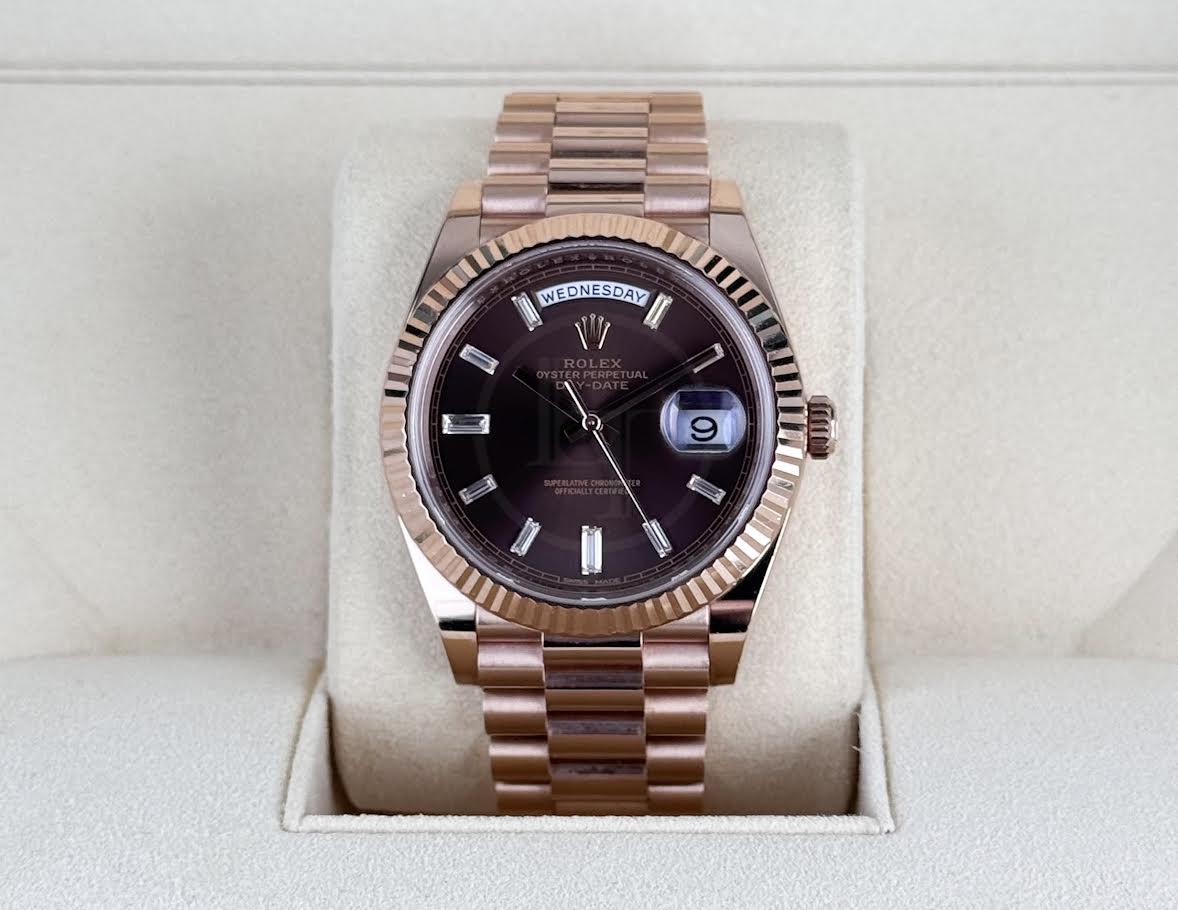Rolex Day-Date 40 Rose Gold Chocolate Diamond Dial & Fluted Bezel President Bracelet 228235 - - Image 3