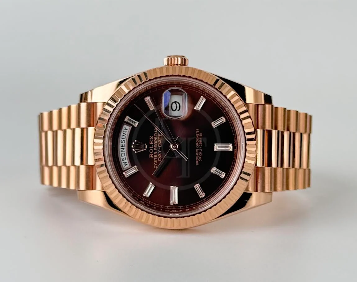 Rolex Day-Date 40 Rose Gold Chocolate Diamond Dial & Fluted Bezel President Bracelet 228235 - - Image 5