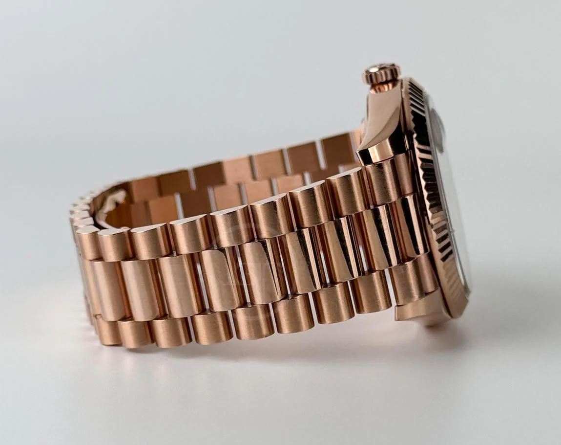 Rolex Day-Date 40 Rose Gold Chocolate Diamond Dial & Fluted Bezel President Bracelet 228235 - - Image 6