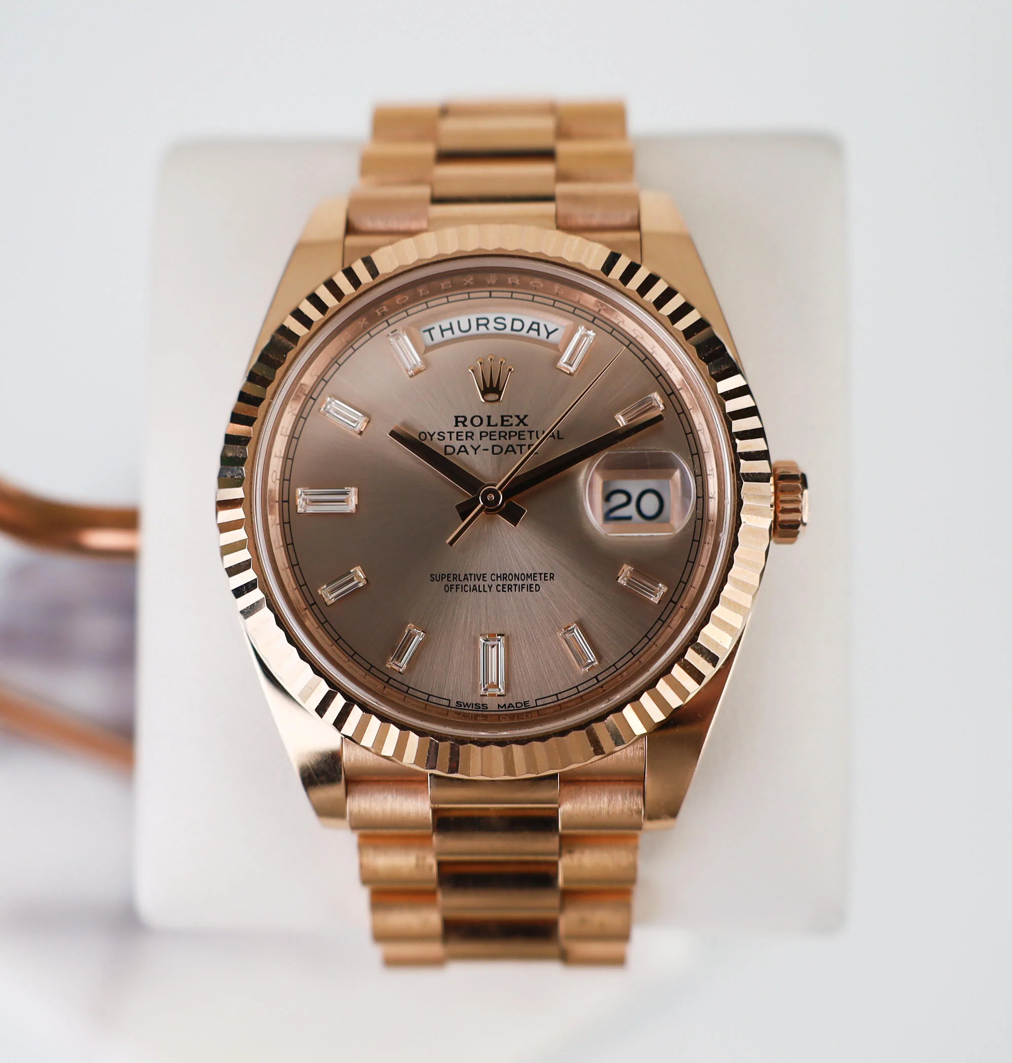 Rolex Day-Date 40 Rose Gold Sundust Diamond Dial & Fluted Bezel President Bracelet 228235 - - Image 2