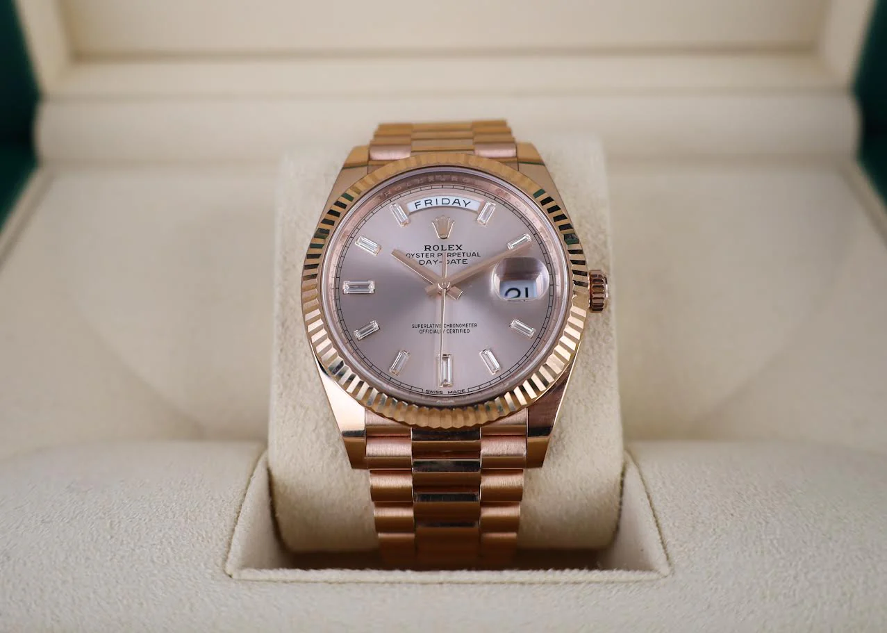 Rolex Day-Date 40 Rose Gold Sundust Diamond Dial & Fluted Bezel President Bracelet 228235 - - Image 3