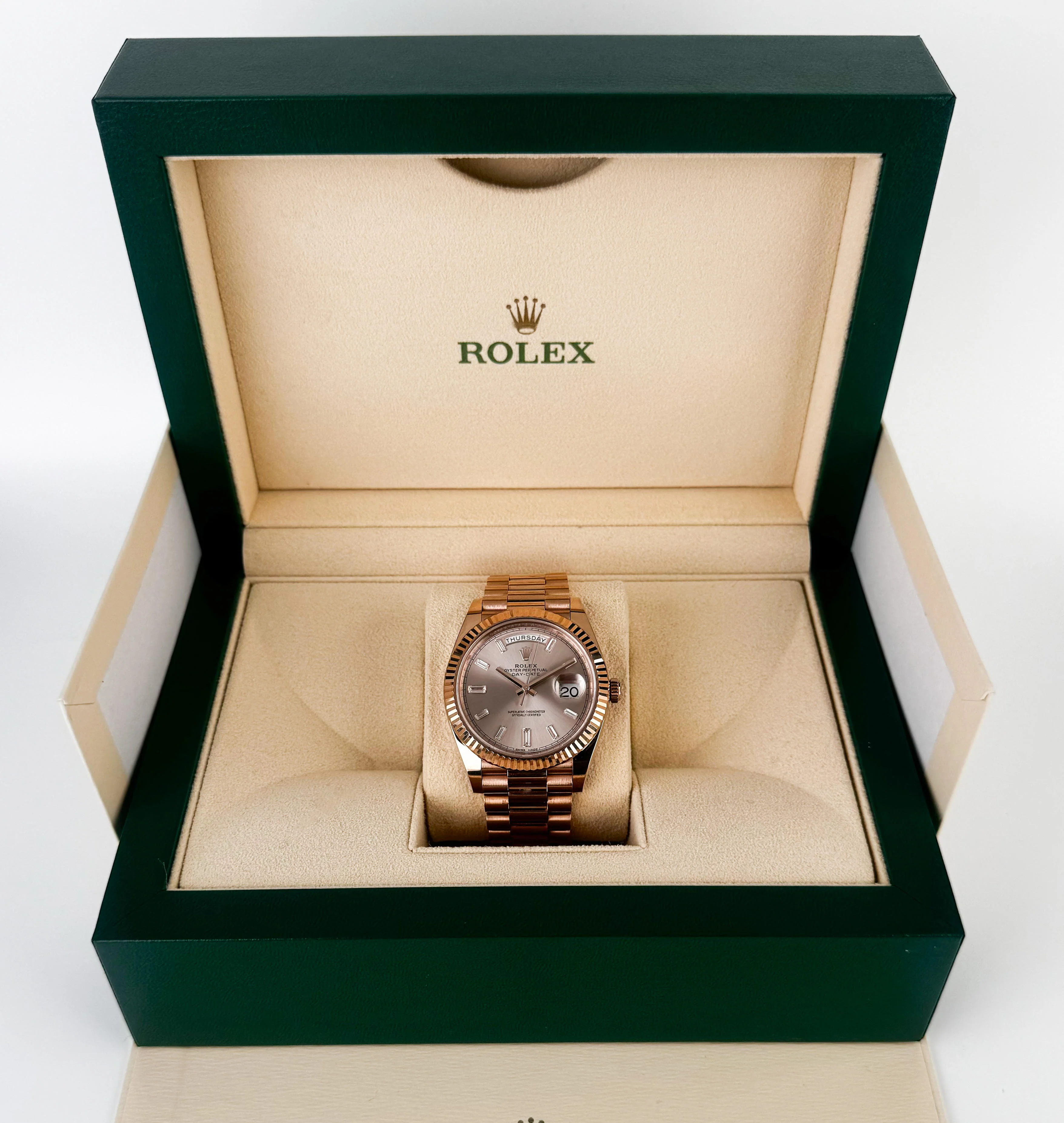 Rolex Day-Date 40 Rose Gold Sundust Diamond Dial & Fluted Bezel President Bracelet 228235 - - Image 4