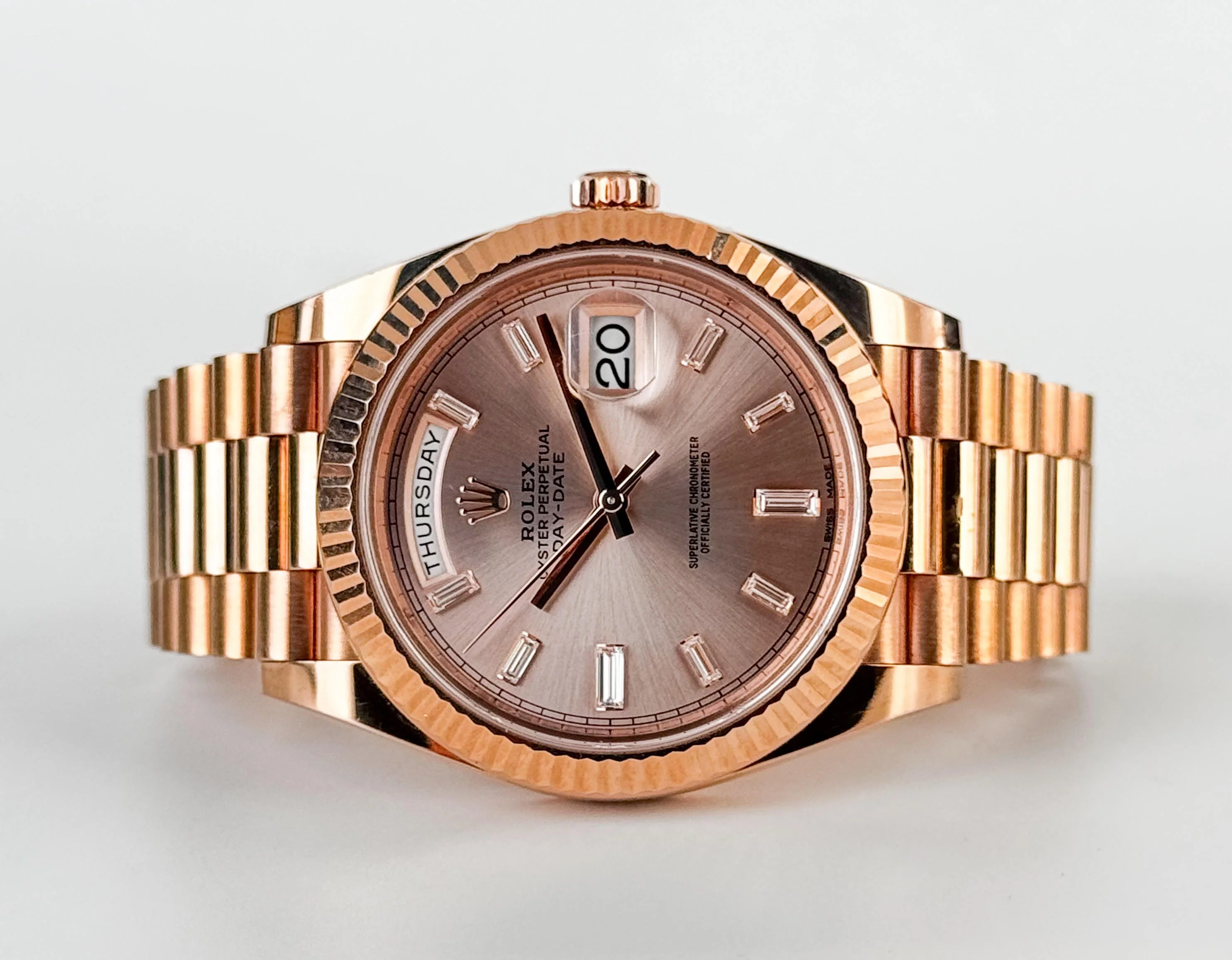 Rolex Day-Date 40 Rose Gold Sundust Diamond Dial & Fluted Bezel President Bracelet 228235 - - Image 5