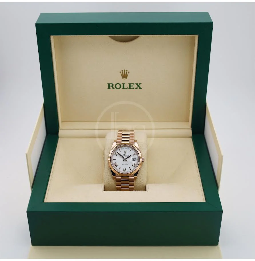 Rolex Day-Date 40 Rose Gold White Roman Dial & Fluted Bezel President Bracelet 228235 - - Image 4