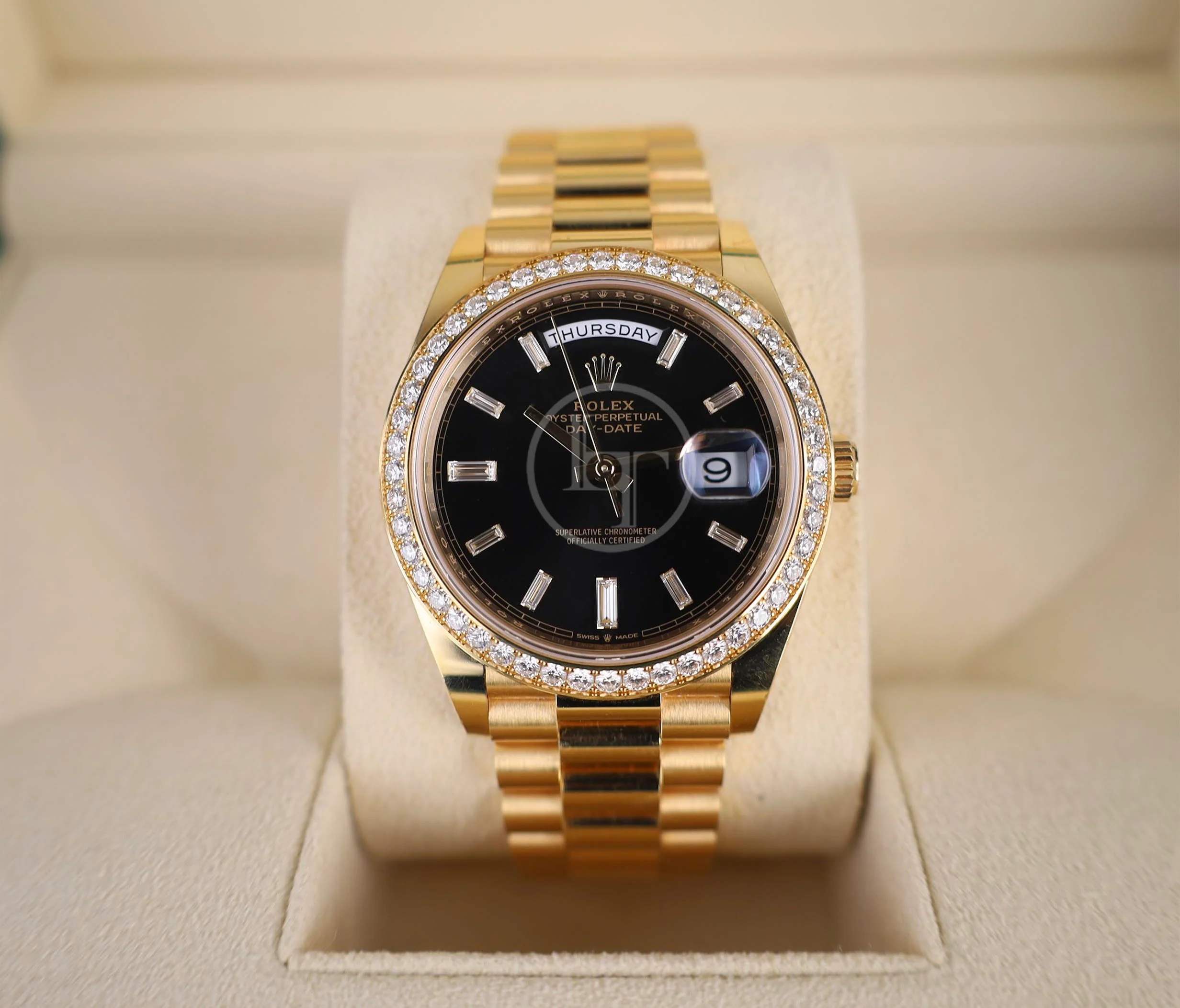 Rolex Day-Date 40 Yellow Gold Black Diamond Dial & Diamond Bezel President Bracelet 228348RBR - - Image 3