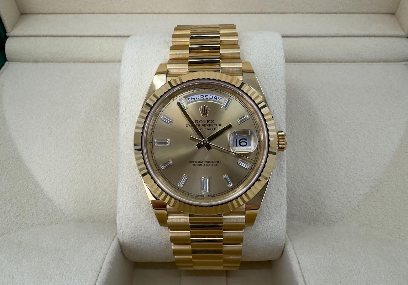 Rolex Day-Date 40 Yellow Gold Champagne Diamond Dial & Fluted Bezel President Bracelet 228238 - - Image 3