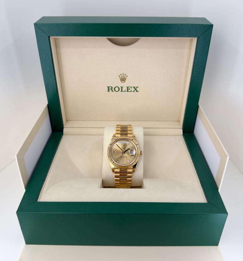 Rolex Day-Date 40 Yellow Gold Champagne Diamond Dial & Fluted Bezel President Bracelet 228238 - - Image 4