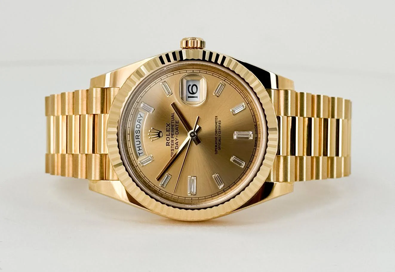 Rolex Day-Date 40 Yellow Gold Champagne Diamond Dial & Fluted Bezel President Bracelet 228238 - - Image 5