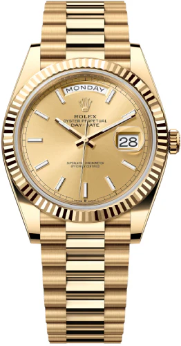 Rolex Day-Date 40 Yellow Gold Champagne Index Dial & Fluted Bezel President Bracelet 228238 -