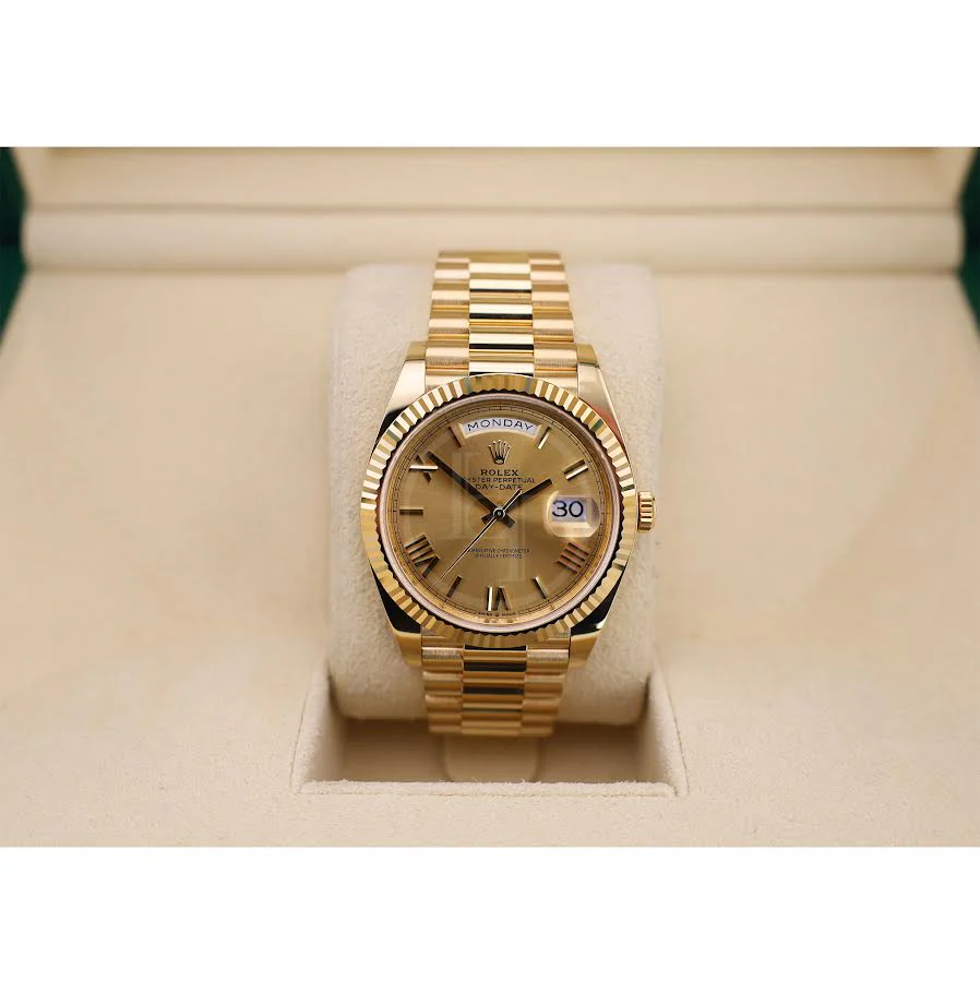 Rolex Day-Date 40 Yellow Gold Champagne Roman Dial & Fluted Bezel President Bracelet 228238 - - Image 3