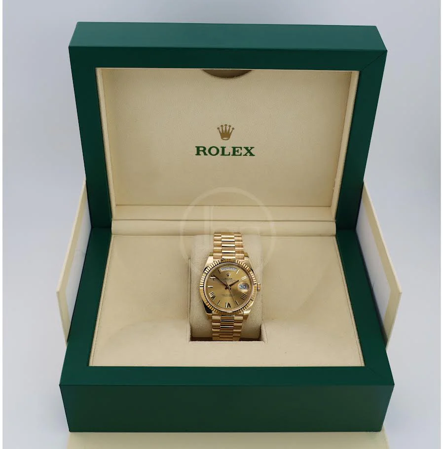Rolex Day-Date 40 Yellow Gold Champagne Roman Dial & Fluted Bezel President Bracelet 228238 - - Image 4