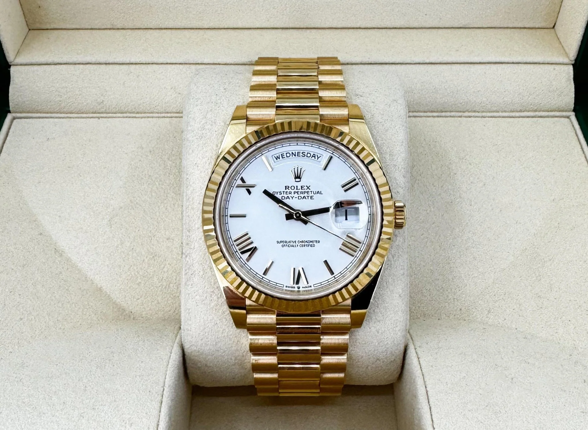 Rolex Day-Date 40 Yellow Gold White Roman Dial & Fluted Bezel President Bracelet 228238 - - Image 3