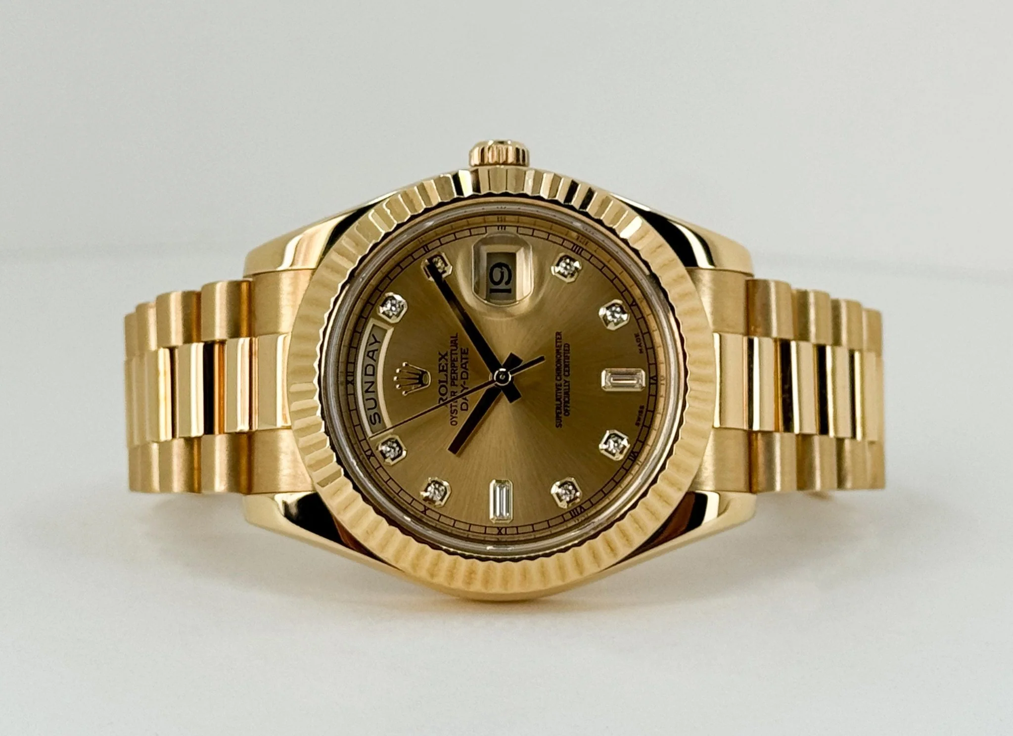 Rolex Day-Date 41 Yellow Gold Champagne Diamond Dial & Fluted Bezel President Bracelet - 218238 - Image 5