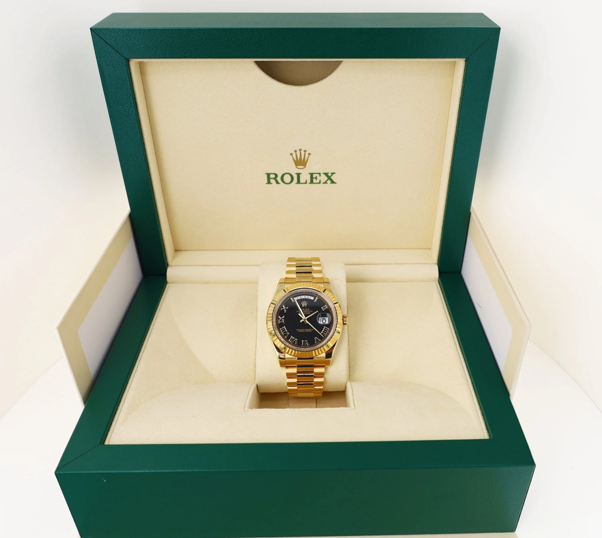 Rolex Day-Date II Yellow Gold 41mm Black Roman Fluted President Bracelet 218238 - Image 3