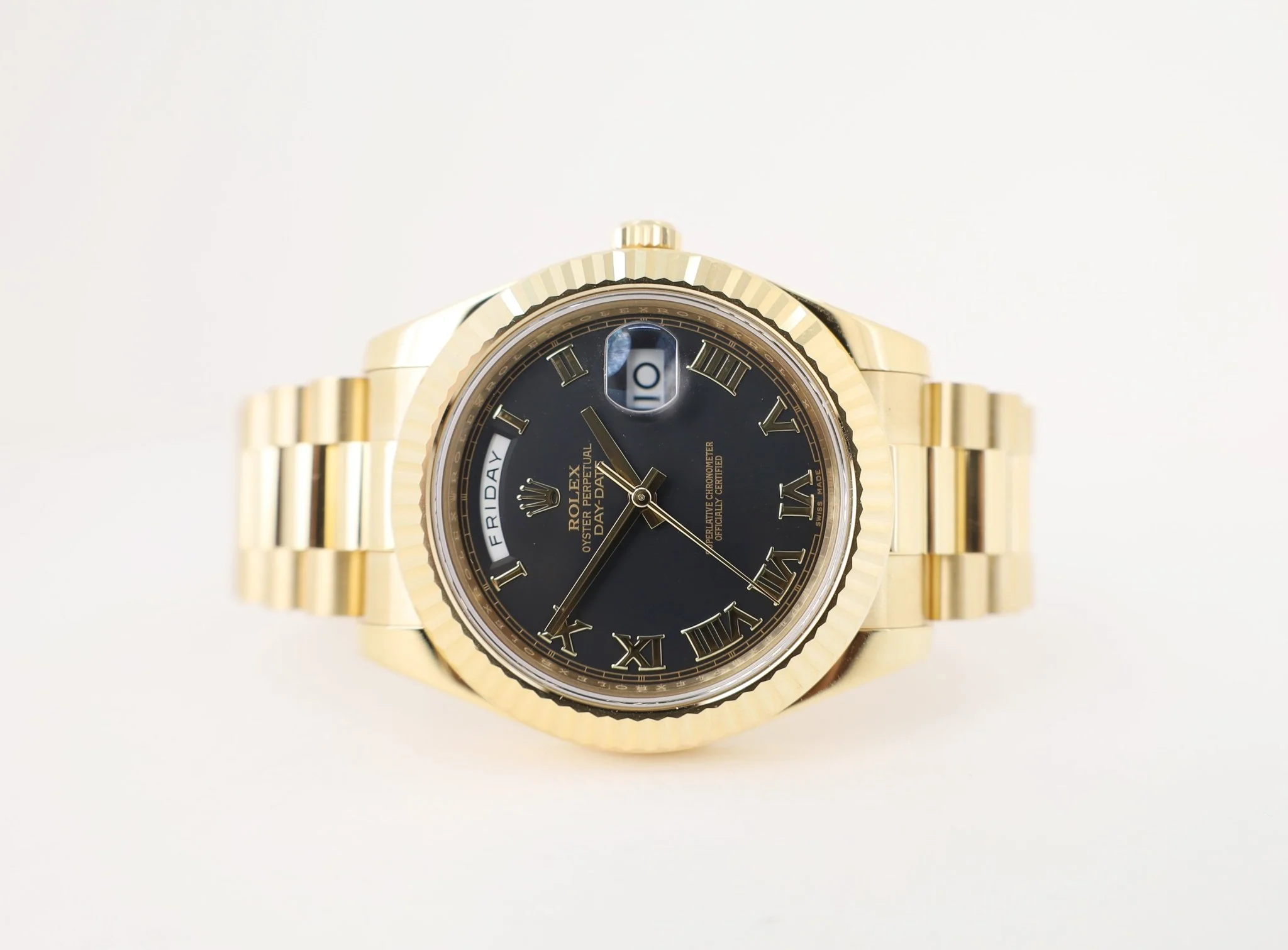 Rolex Day-Date II Yellow Gold 41mm Black Roman Fluted President Bracelet 218238 - Image 4