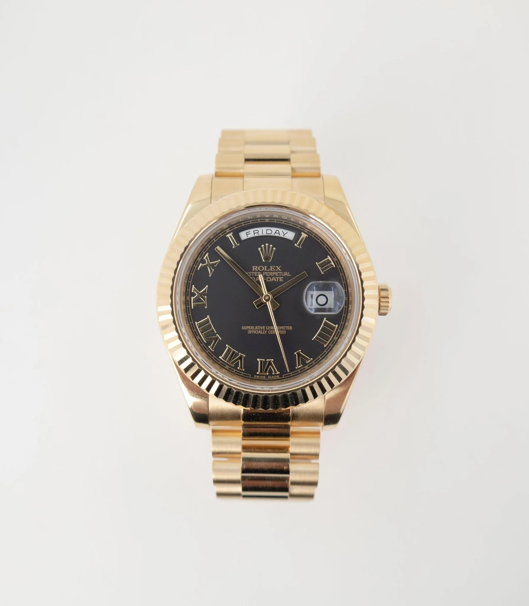 Rolex Day-Date II Yellow Gold 41mm Black Roman Fluted President Bracelet 218238 - Image 5