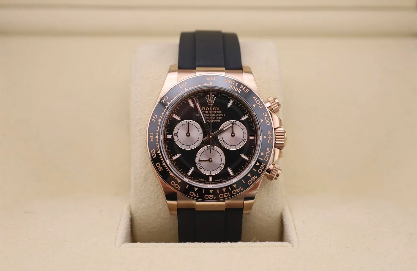 Rolex Daytona Rose Gold Bright Black/Sundust Dial Oysterflex Rubber Bracelet - 126515LN - Image 3