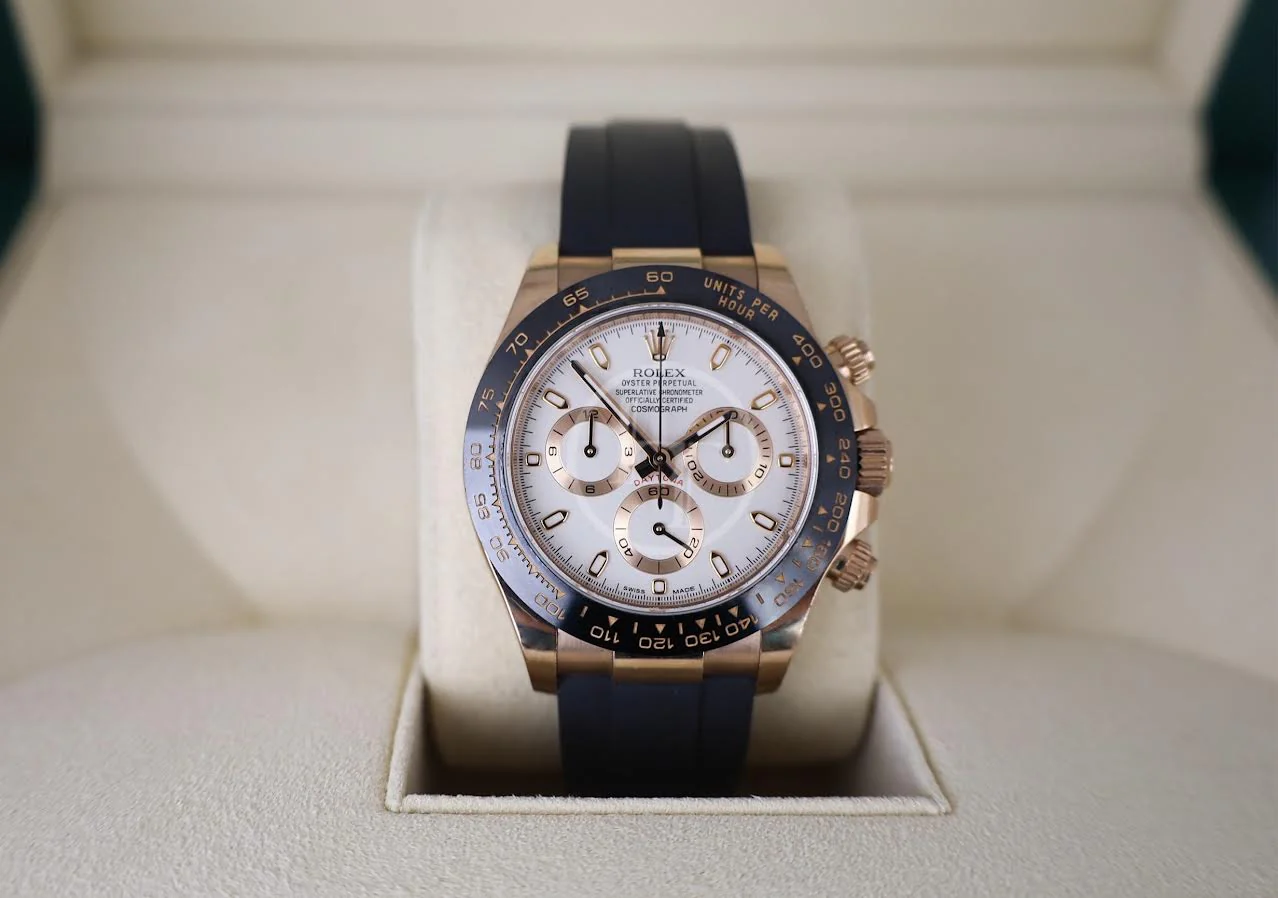 Rolex Daytona Rose Gold Ivory Index Dial Ceramic Bezel Oysterflex Rubber Bracelet 116515LN - Image 3