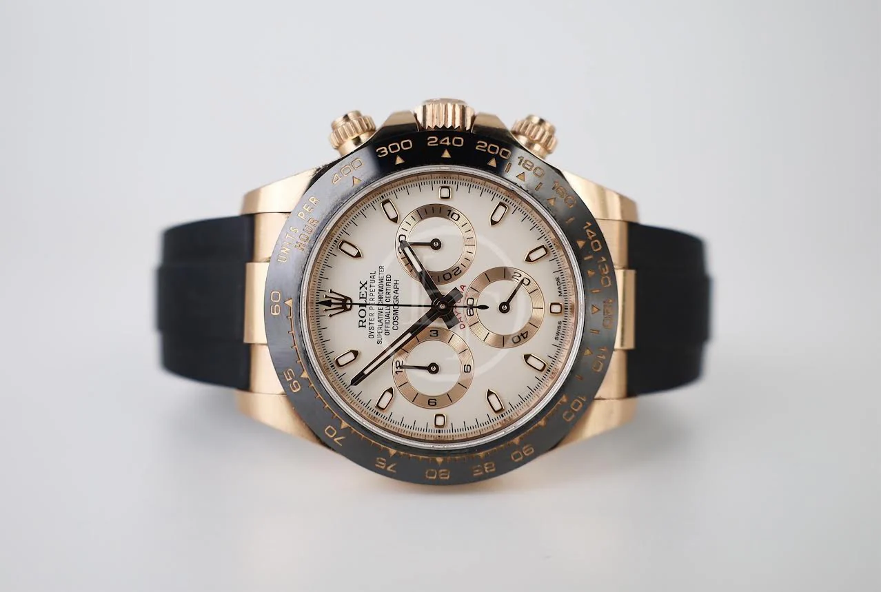 Rolex Daytona Rose Gold Ivory Index Dial Ceramic Bezel Oysterflex Rubber Bracelet 116515LN - Image 5