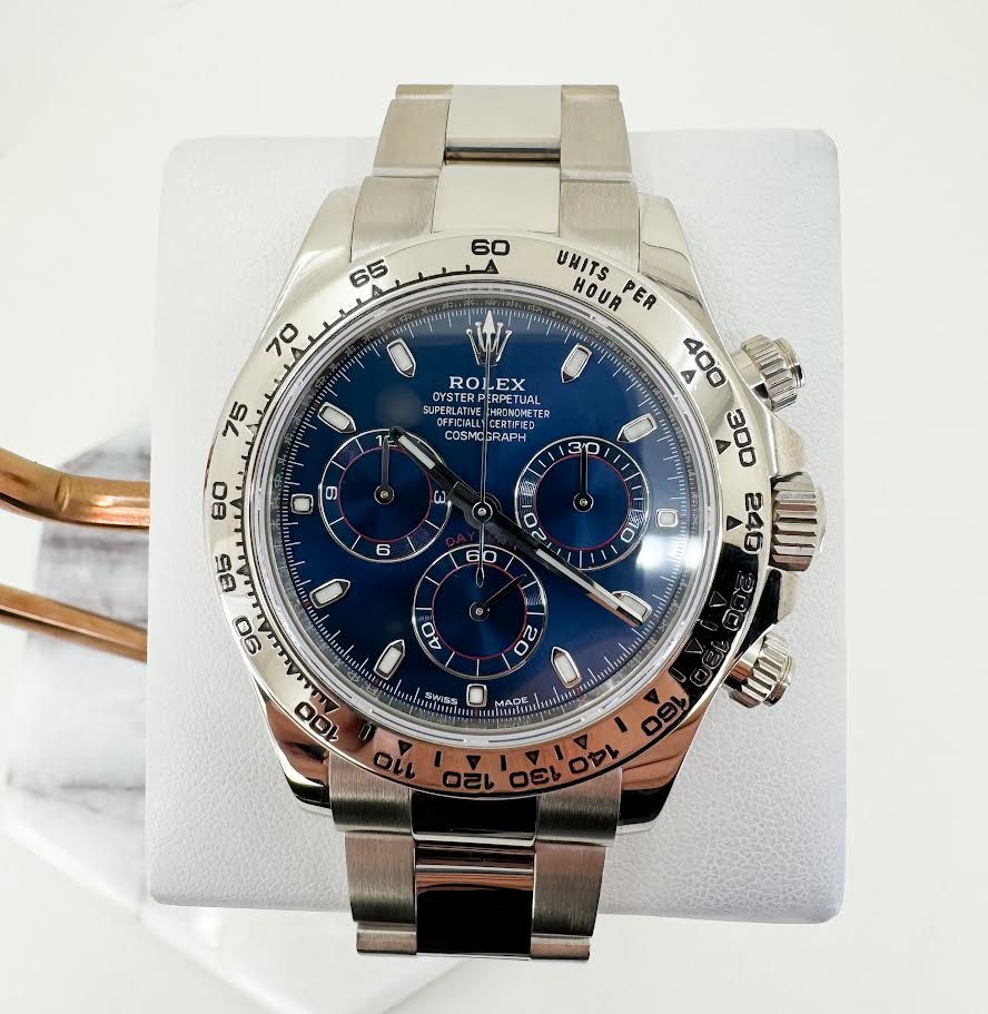 Rolex Daytona White Gold Blue Index Dial White Gold Bezel Oyster Bracelet 116509 - Image 2