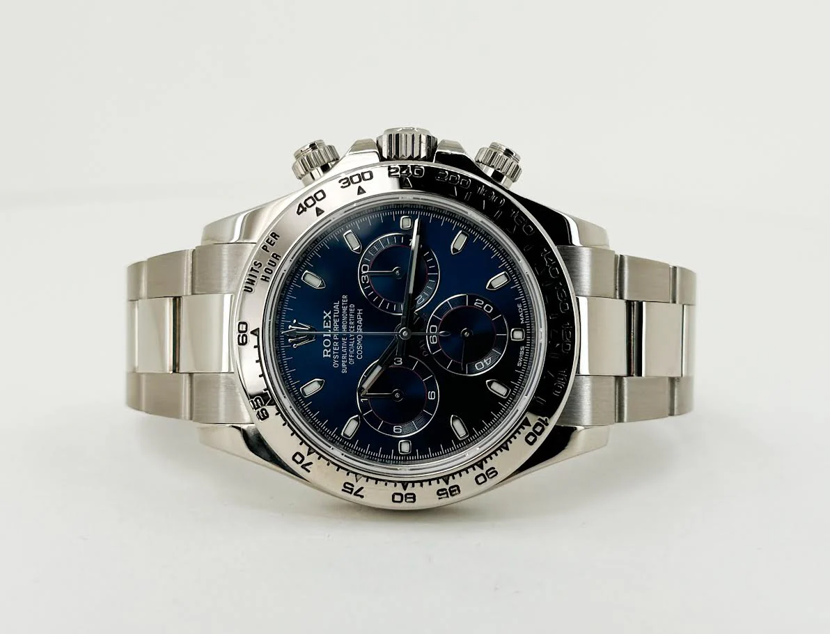 Rolex Daytona White Gold Blue Index Dial White Gold Bezel Oyster Bracelet 116509 - Image 4