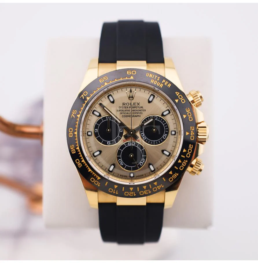 Rolex Daytona Yellow Gold Champagne/Black Index Dial Ceramic Bezel Oysterflex Rubber Bracelet 116518LN - Image 2