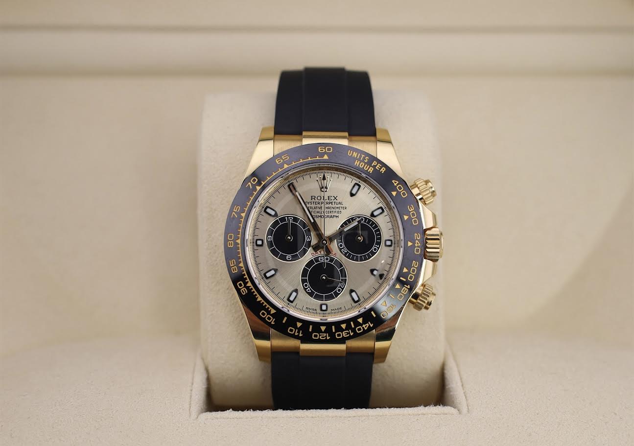 Rolex Daytona Yellow Gold Champagne/Black Index Dial Ceramic Bezel Oysterflex Rubber Bracelet 116518LN - Image 3