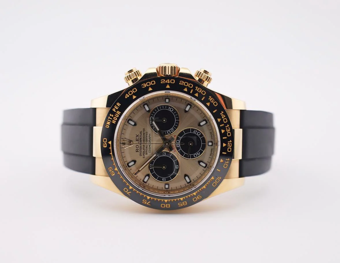 Rolex Daytona Yellow Gold Champagne/Black Index Dial Ceramic Bezel Oysterflex Rubber Bracelet 116518LN - Image 5