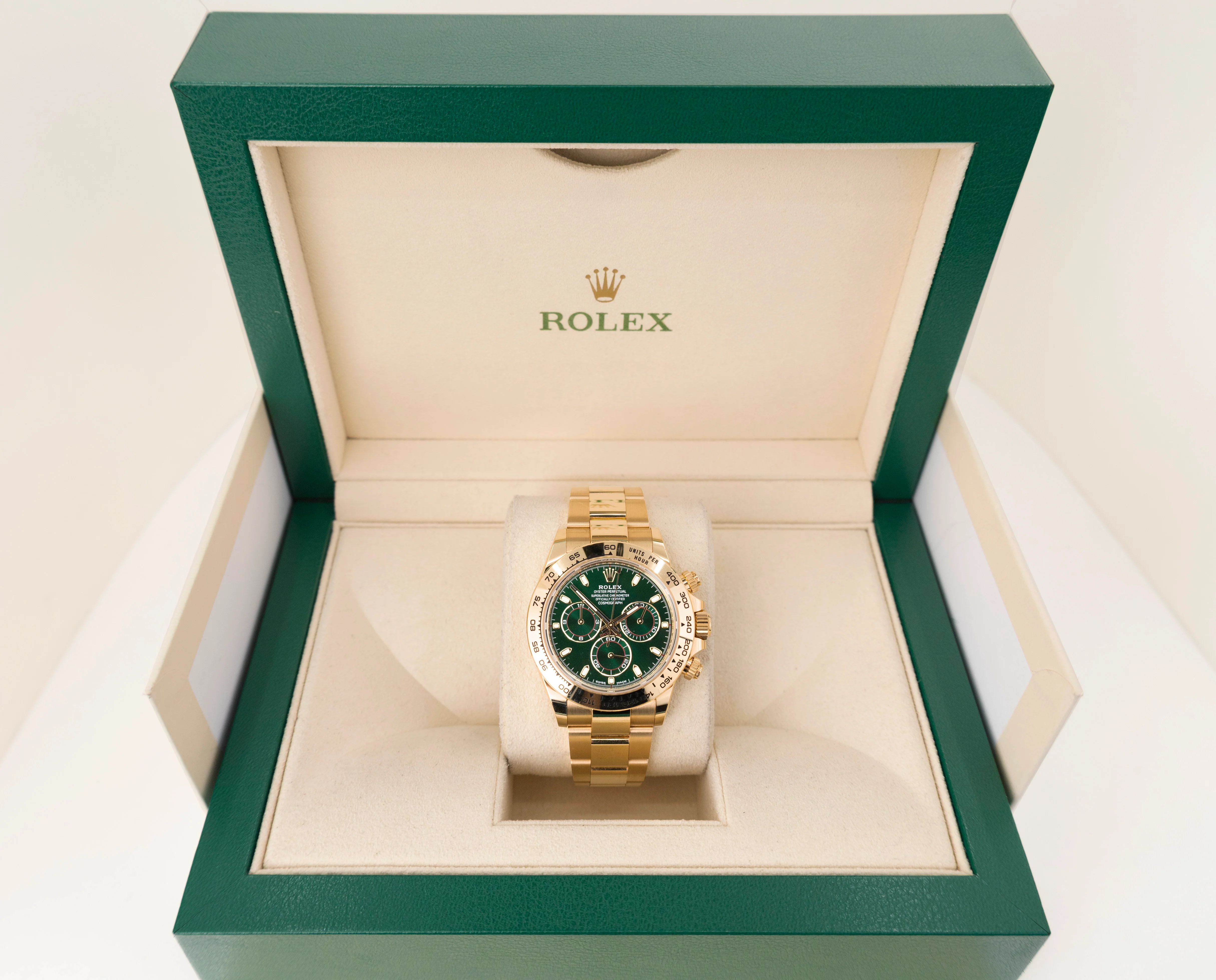 Rolex Daytona Yellow Gold Green Index Dial Yellow Gold Bezel Oyster Bracelet 116508 - Image 4