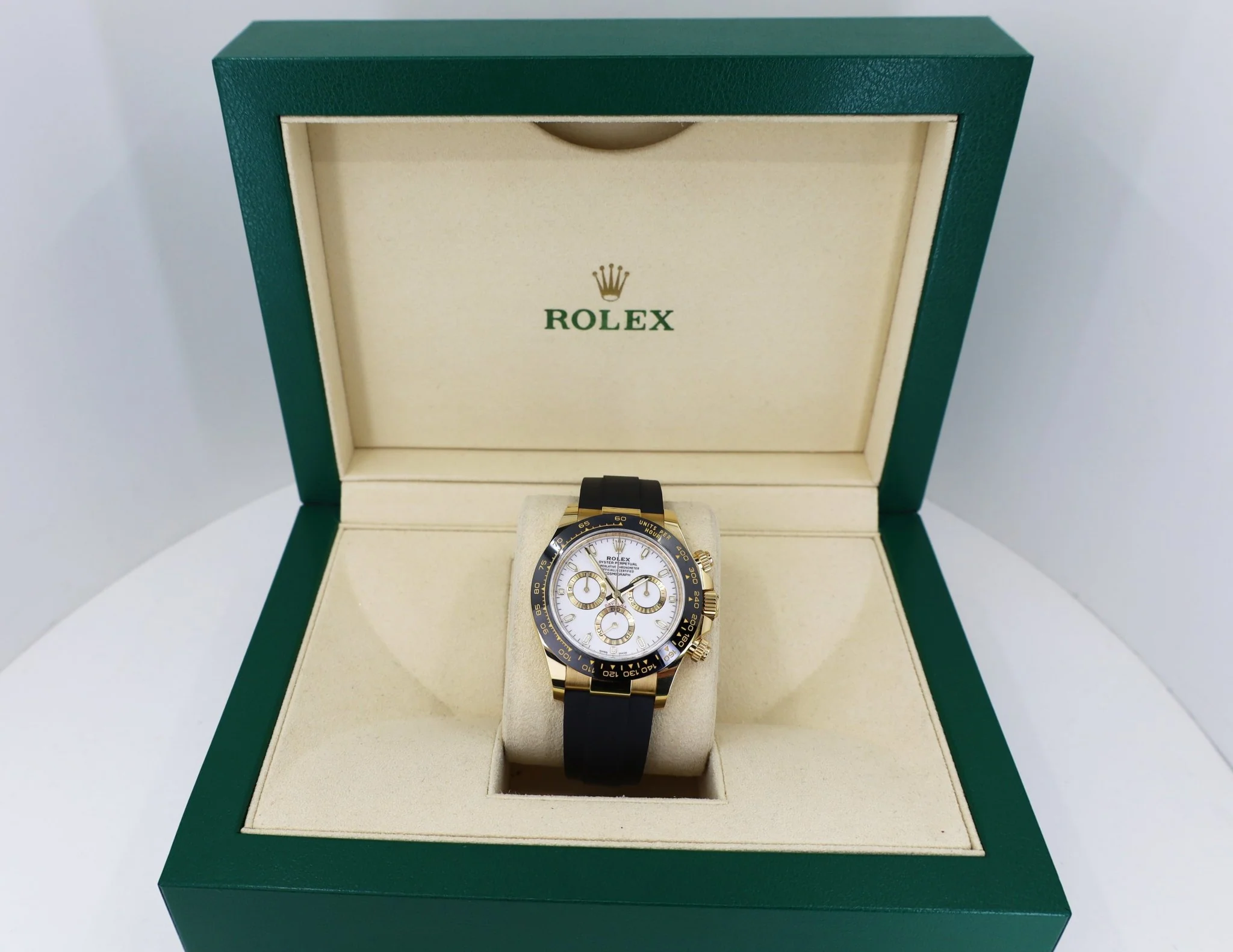 Rolex Daytona Yellow Gold White Index Dial Ceramic Bezel Oysterflex Rubber Bracelet 116518LN - Image 3