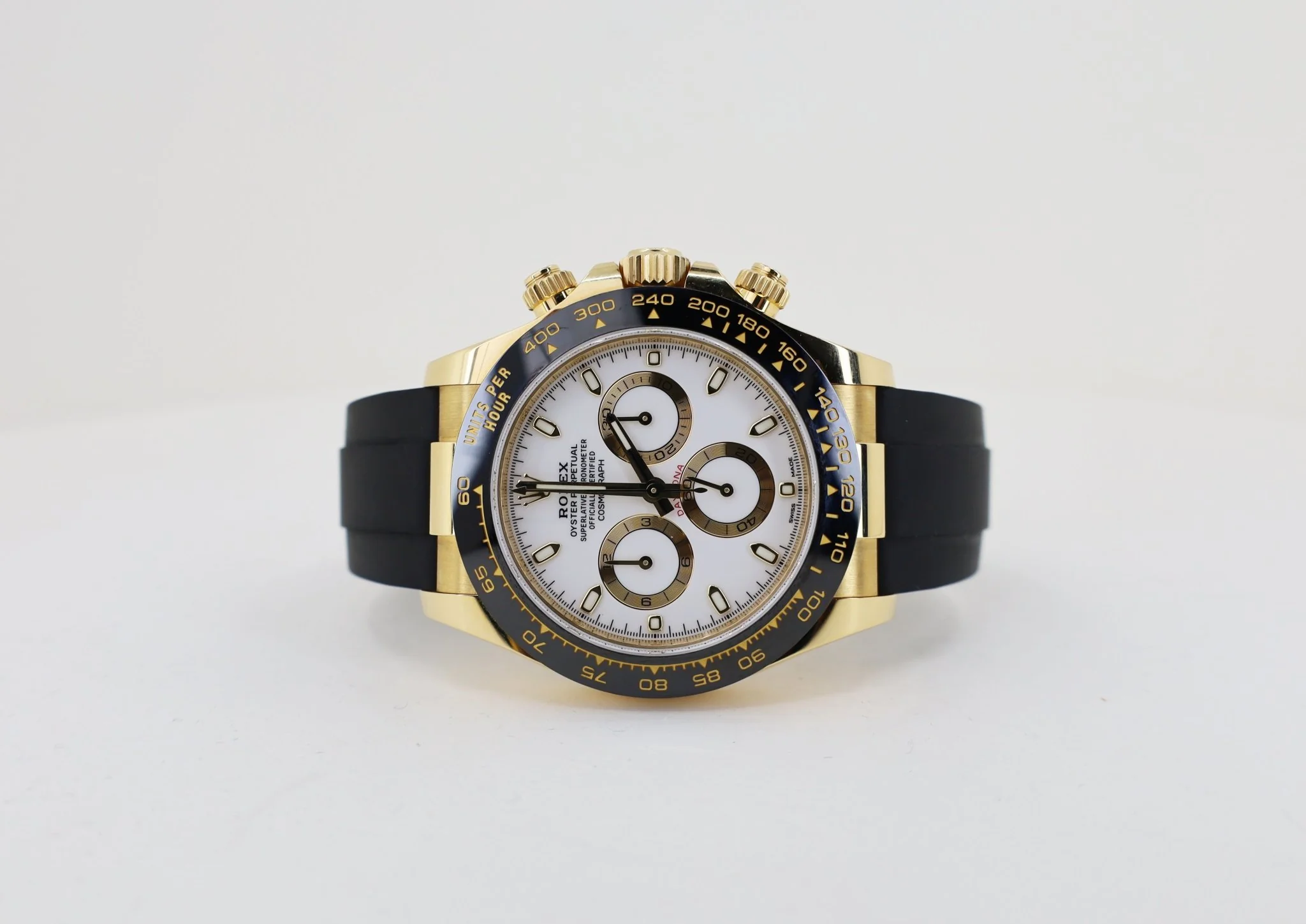 Rolex Daytona Yellow Gold White Index Dial Ceramic Bezel Oysterflex Rubber Bracelet 116518LN - Image 4