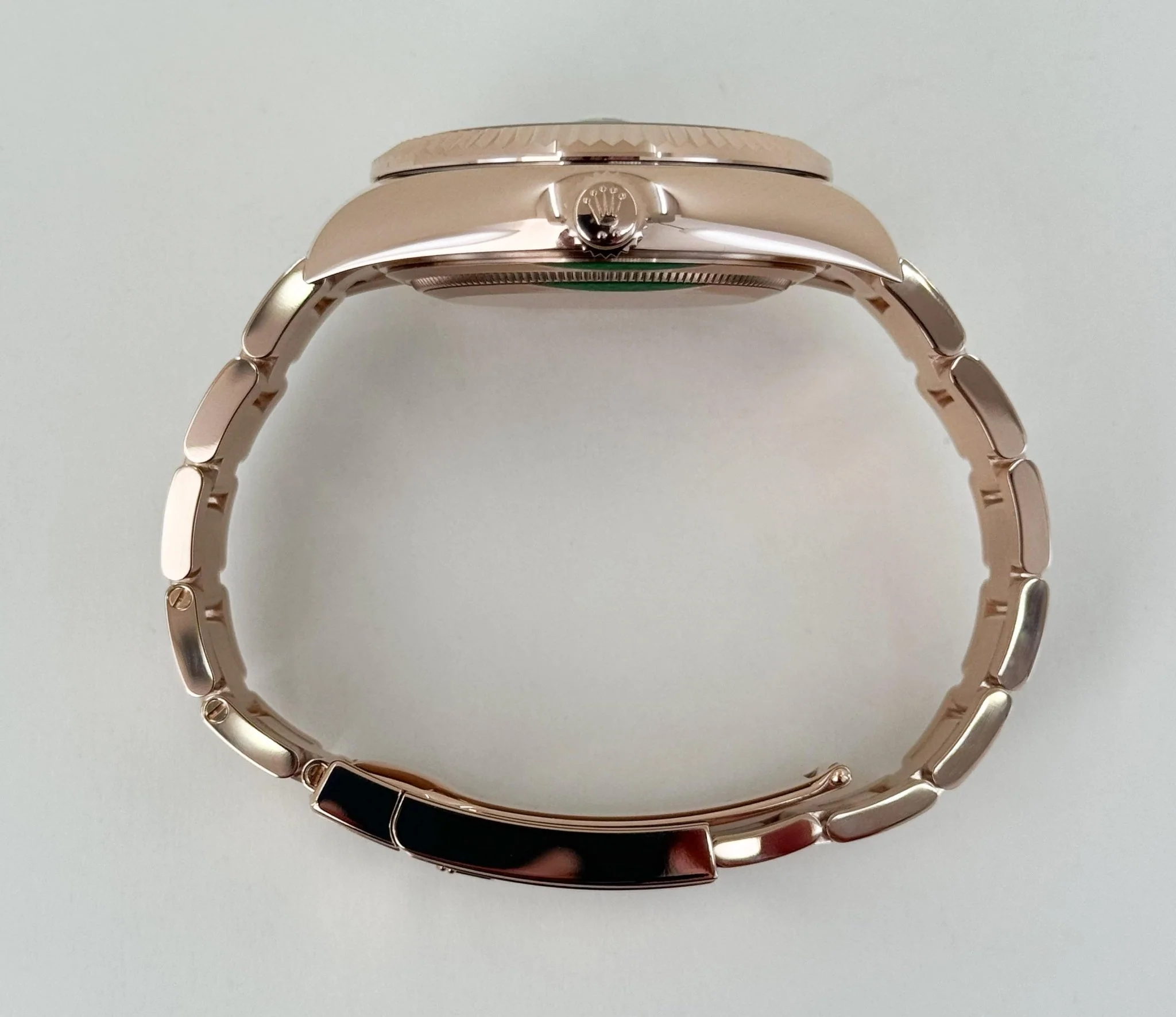 Rolex Everose Gold Sky-Dweller Watch - Fluted Ring Command Bezel - Blue-Green Index Dial - Oyster Bracelet - Image 8