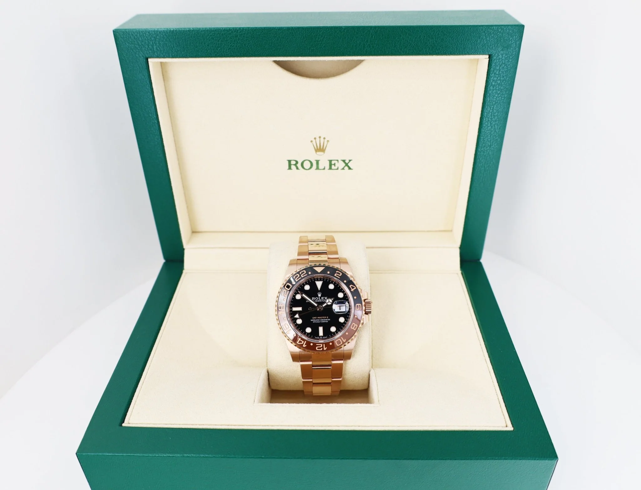 Rolex GMT Master II Rose Gold Black Dial Brown/Black Ceramic Bezel Oyster Bracelet 126715CHNR - Image 3