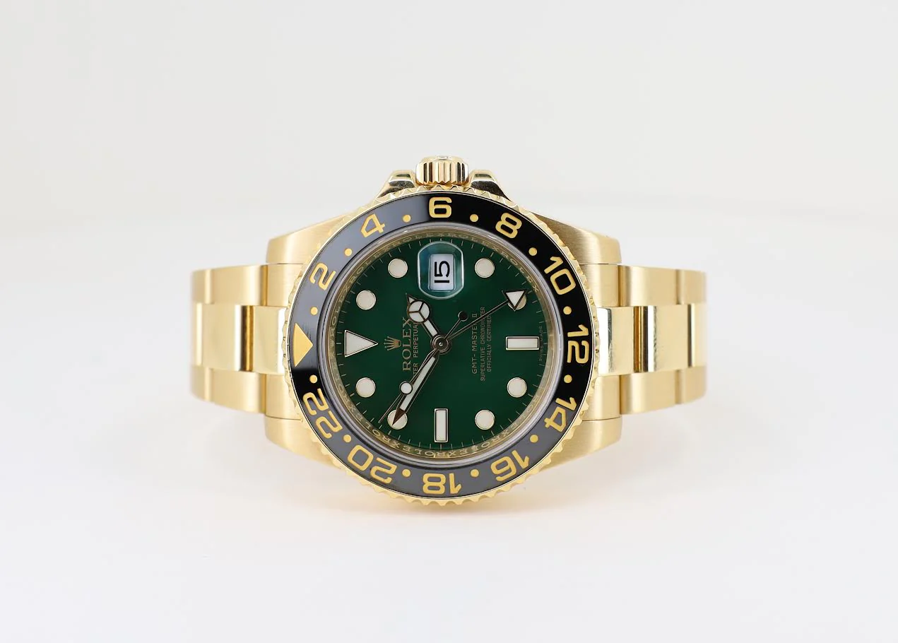 Rolex GMT-Master II Yellow Gold Green Dial Oyster Bracelet 116718LN - Image 4