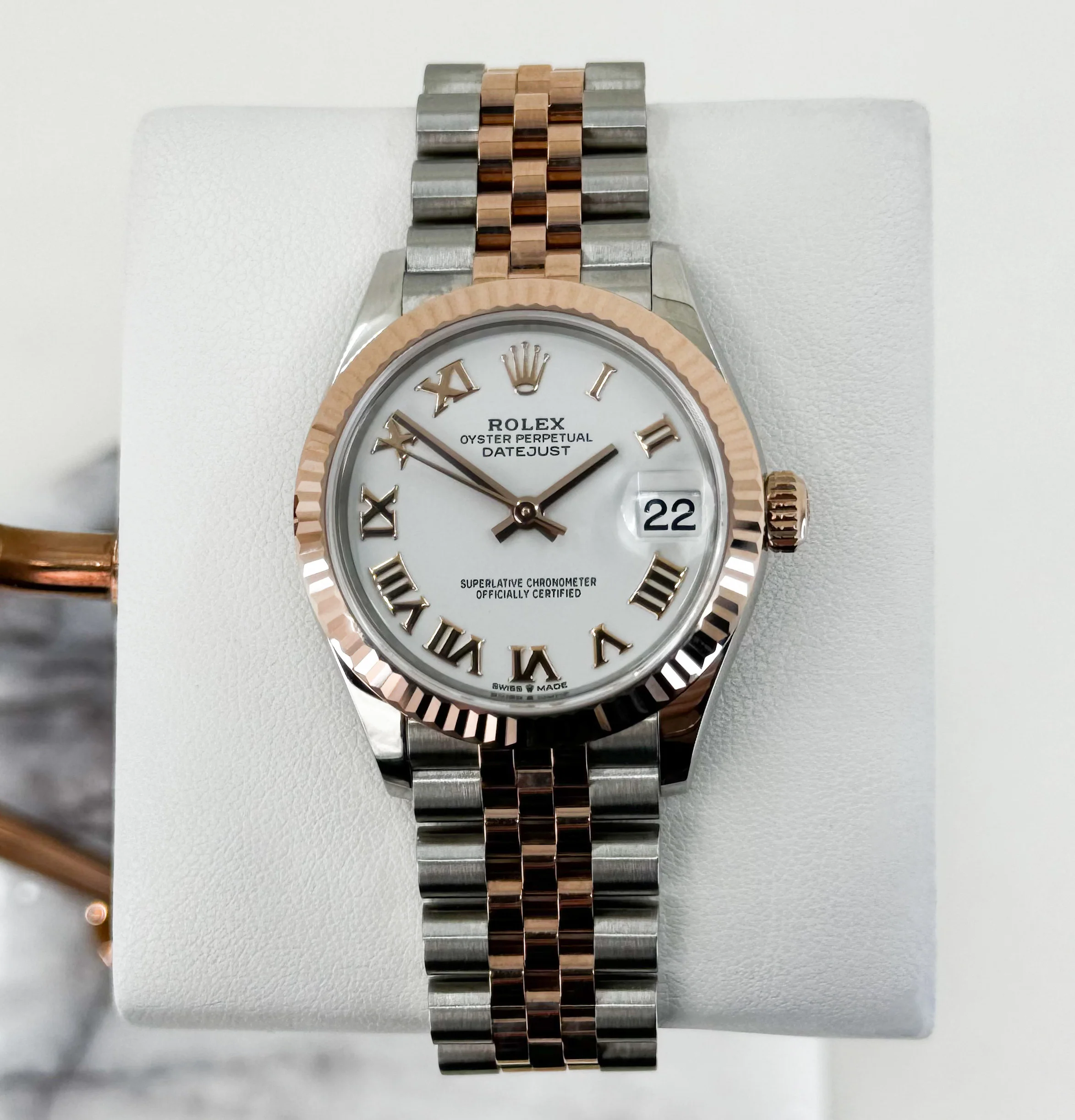 Rolex Lady-Datejust 31 Rose Gold/Steel White Roman Dial & Fluted Bezel Jubilee Bracelet 278271 - Image 2