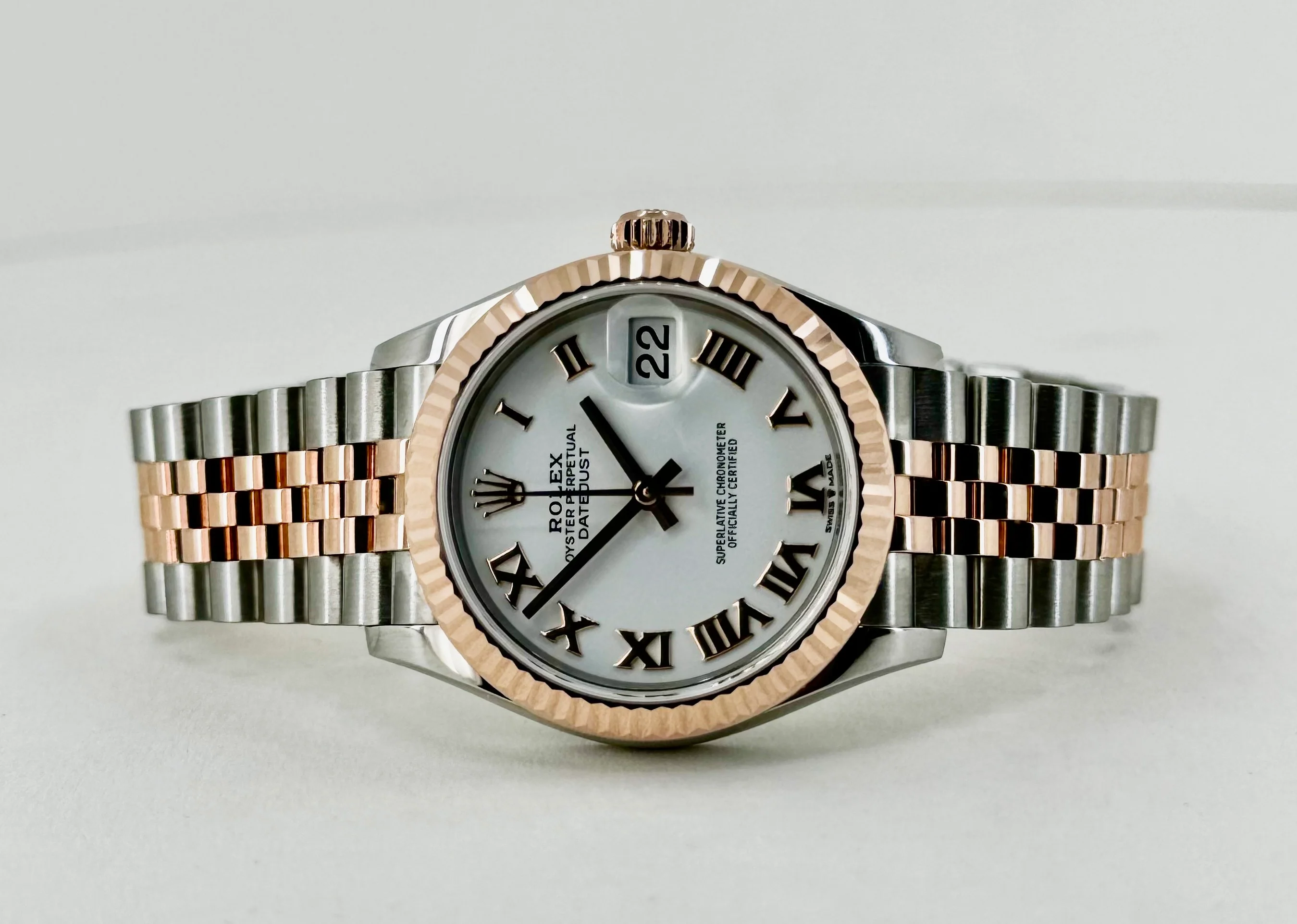Rolex Lady-Datejust 31 Rose Gold/Steel White Roman Dial & Fluted Bezel Jubilee Bracelet 278271 - Image 4