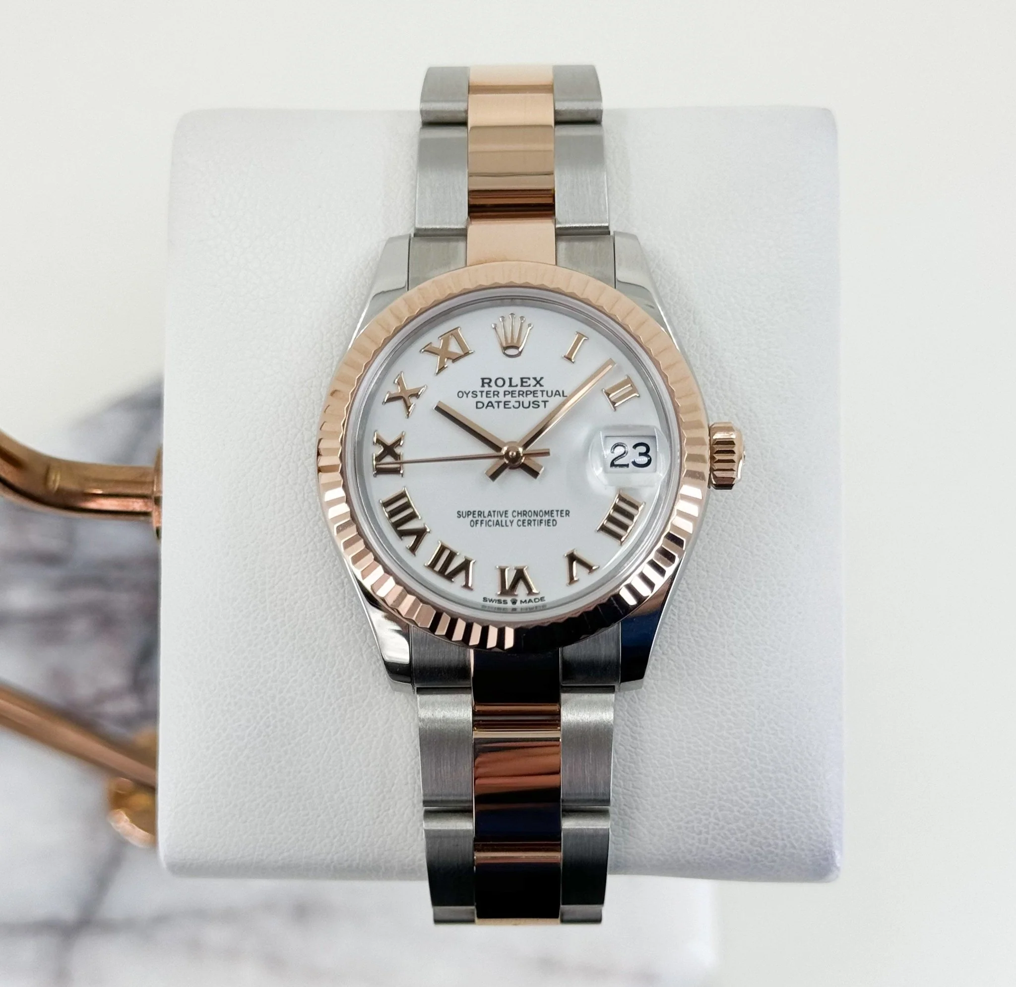 Rolex Lady-Datejust 31 Rose Gold/Steel White Roman Dial & Fluted Bezel Oyster Bracelet 278271 - Image 2