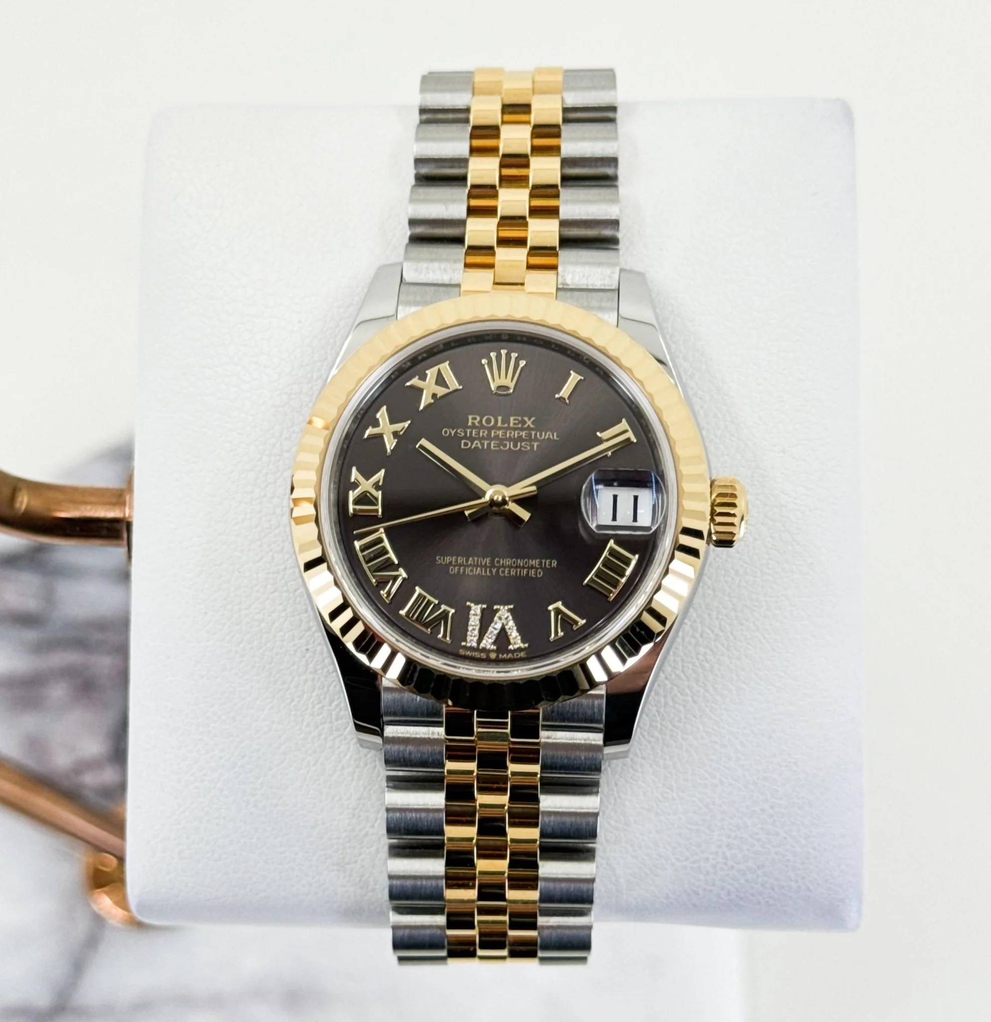 Rolex Lady-Datejust 31 Yellow Gold/Steel Dark Grey Roman Diamond VI Dial & Fluted Bezel Jubilee Bracelet 278273 - Image 2