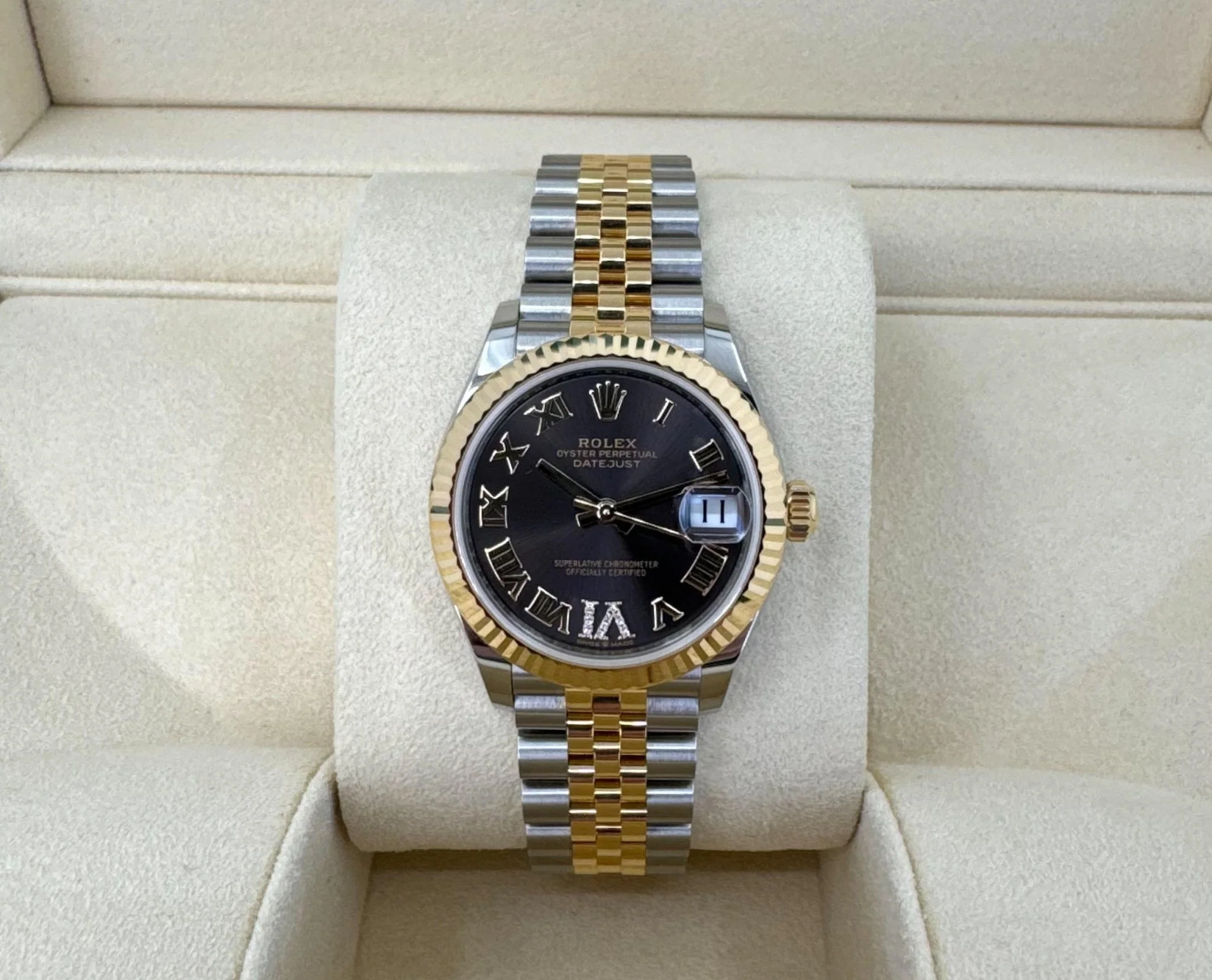 Rolex Lady-Datejust 31 Yellow Gold/Steel Dark Grey Roman Diamond VI Dial & Fluted Bezel Jubilee Bracelet 278273 - Image 3
