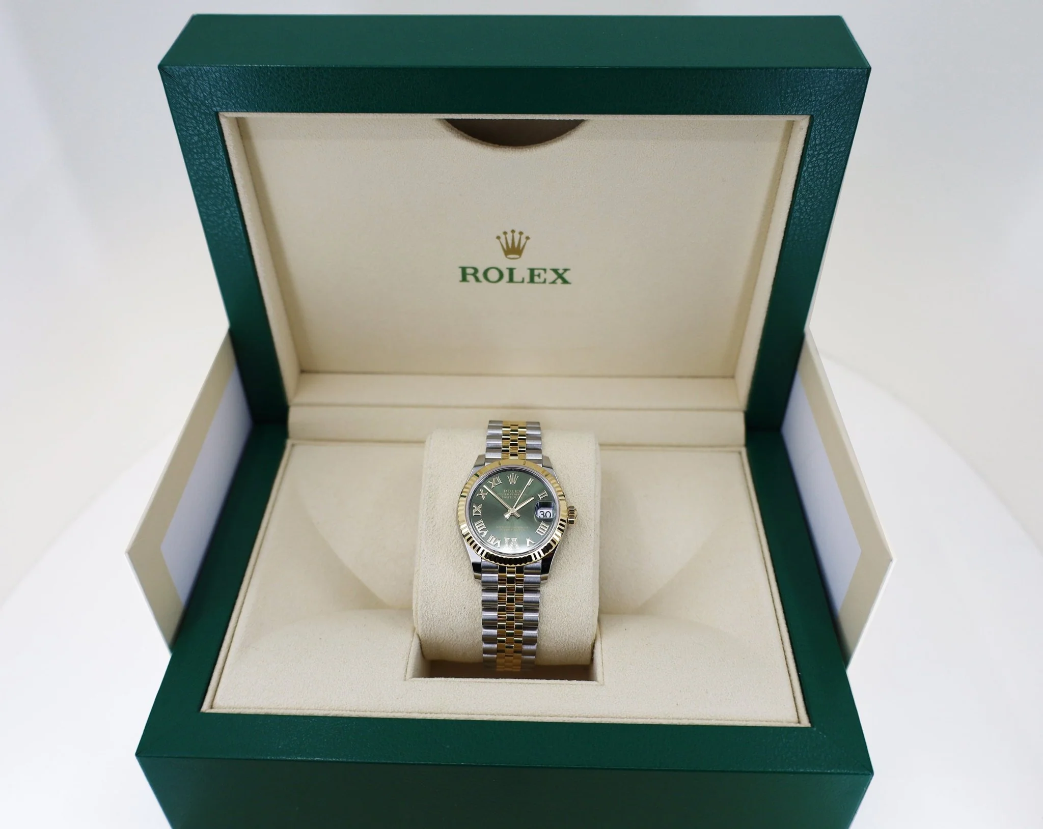 Rolex Lady-Datejust 31 Yellow Gold/Steel Olive Green Roman Diamond VI Dial & Fluted Bezel Jubilee Bracelet 278273 - Image 3
