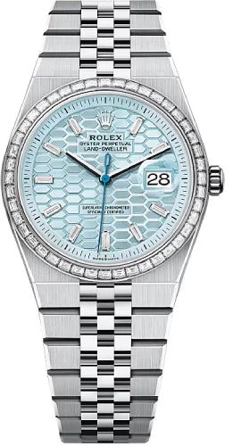 Rolex Land-Dweller 36 Platinum Ice Blue Honeycomb Motif Dial Baguette Diamond-Set Bezel Flat Jubilee Bracelet 127286TBR - 2025