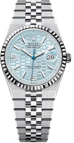 Rolex Land-Dweller 36 Platinum Ice Blue Honeycomb Motif Dial Fluted Bezel Jubilee Bracelet 127236 - 2025
