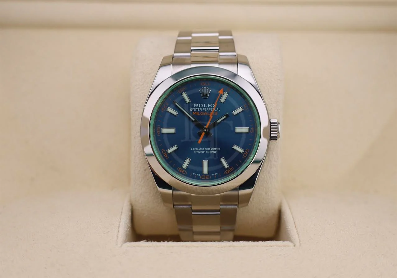 Rolex Milgauss Green Crystal Stainless Steel Blue Dial & Bezel Oyster Bracelet 116400GV - Image 3