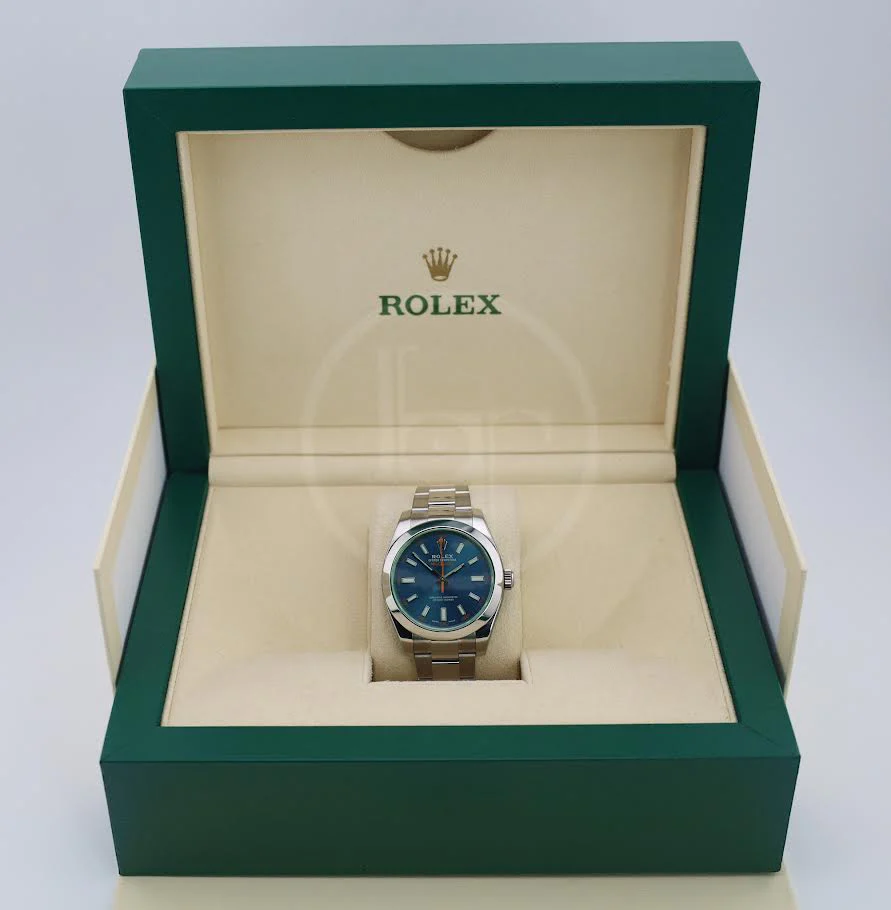 Rolex Milgauss Green Crystal Stainless Steel Blue Dial & Bezel Oyster Bracelet 116400GV - Image 4