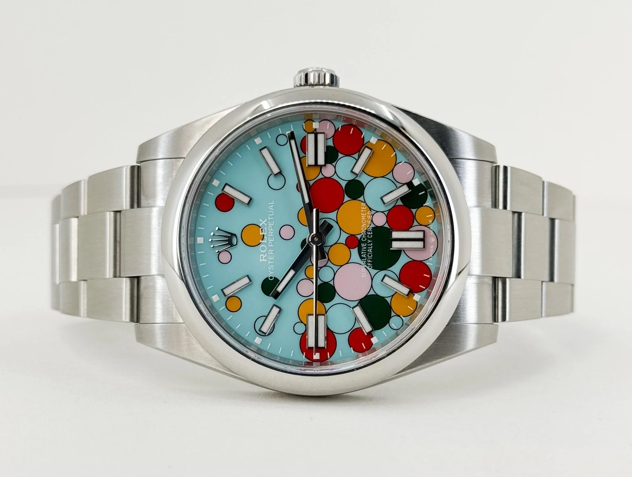Rolex Oyster Perpetual 41 Watch - Domed Bezel - Turquoise Blue Celebration Motif Index Dial - Oyster Bracelet - 124300 - Image 5