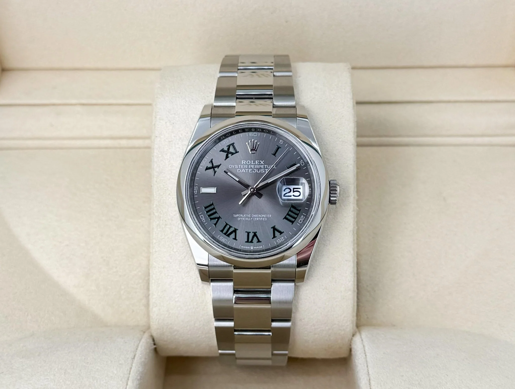 Rolex Oystersteel Datejust 36 Watch - Domed Bezel - Slate Roman Dial - Oyster Bracelet - 126200 slgro - Image 3