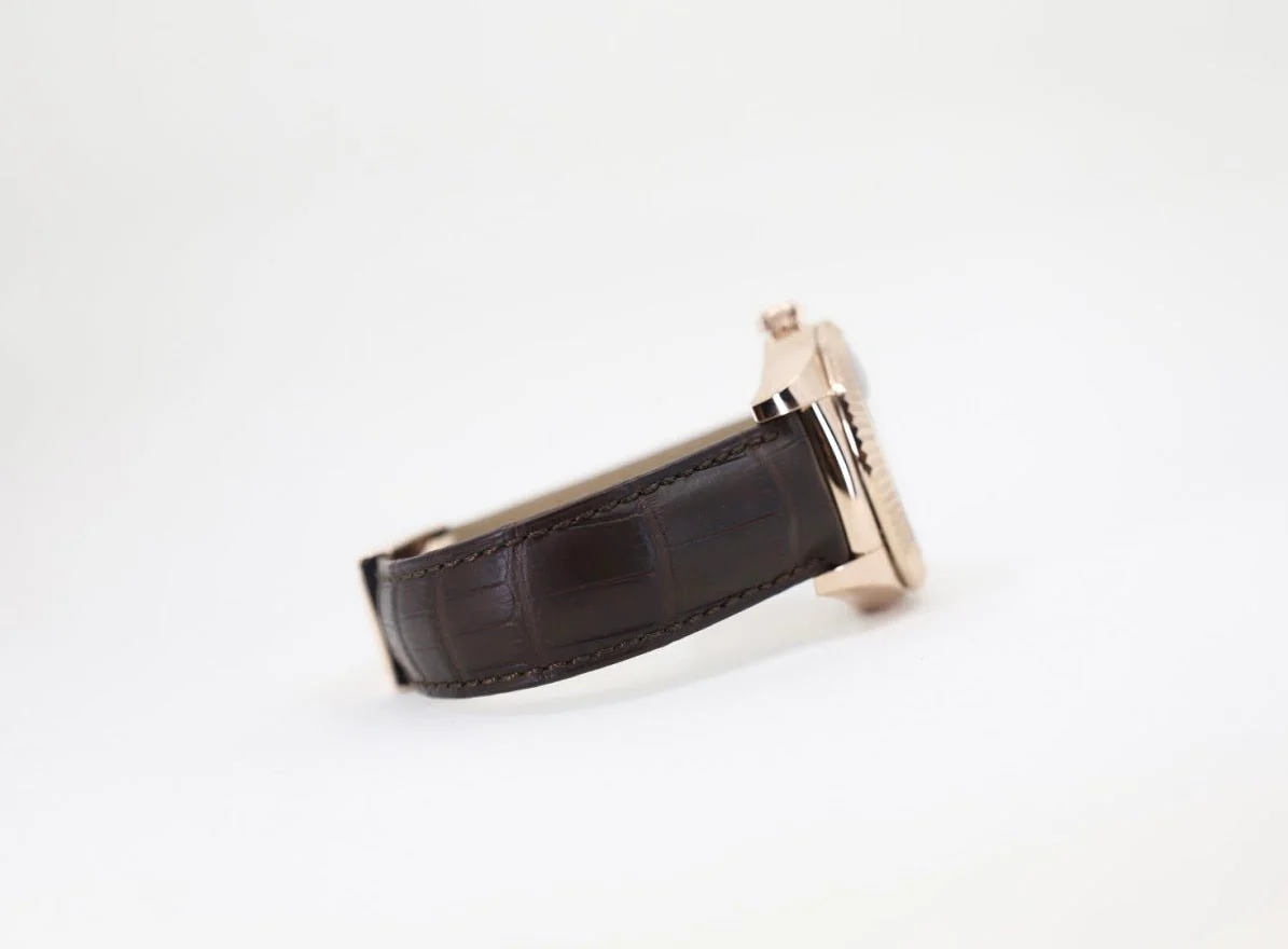 Rolex Sky-Dweller Rose Gold Dark Rhodium Index Dial Fluted Bezel Leather Strap 326135 - Image 5