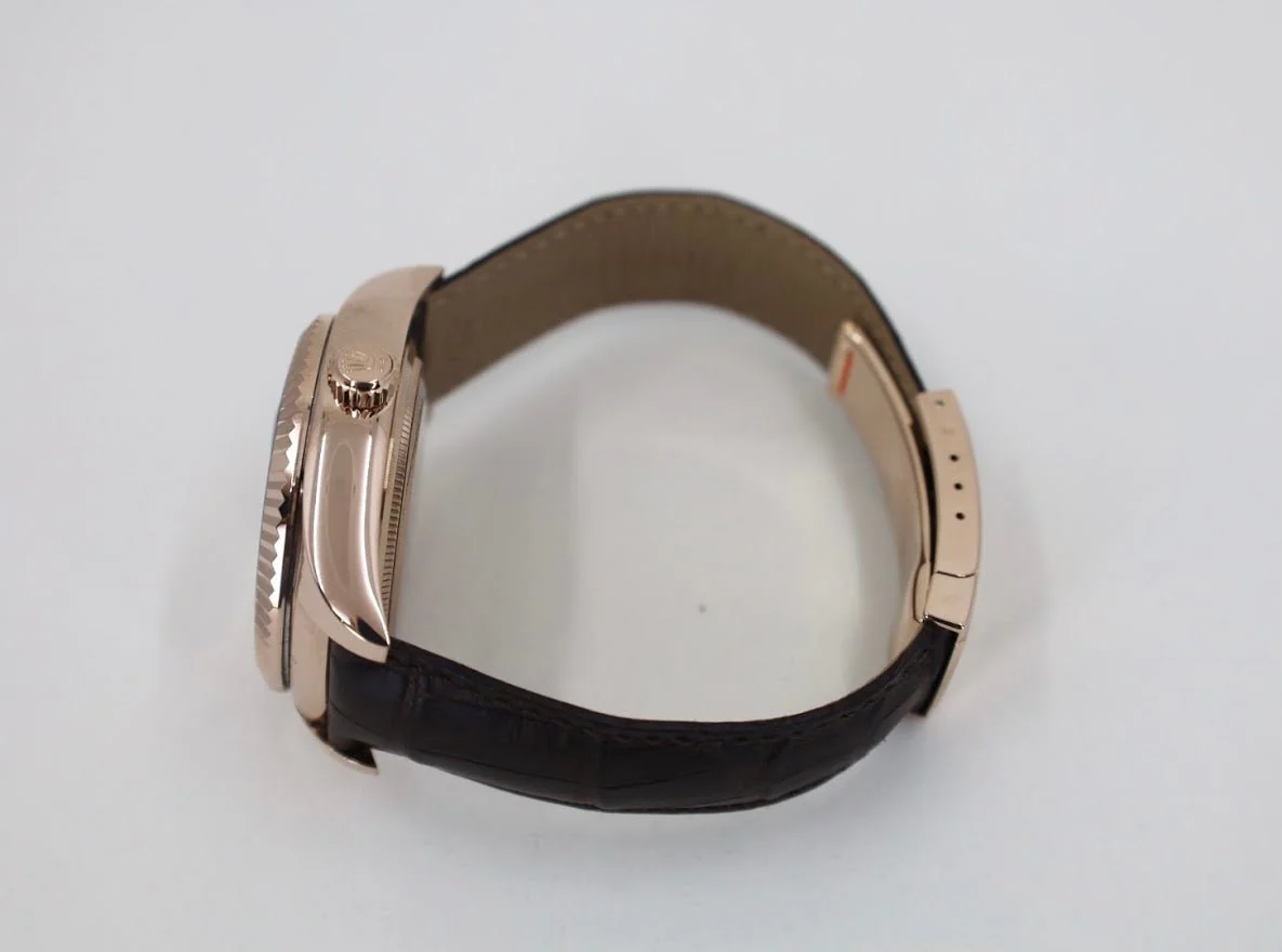 Rolex Sky-Dweller Rose Gold Dark Rhodium Index Dial Fluted Bezel Leather Strap 326135 - Image 6