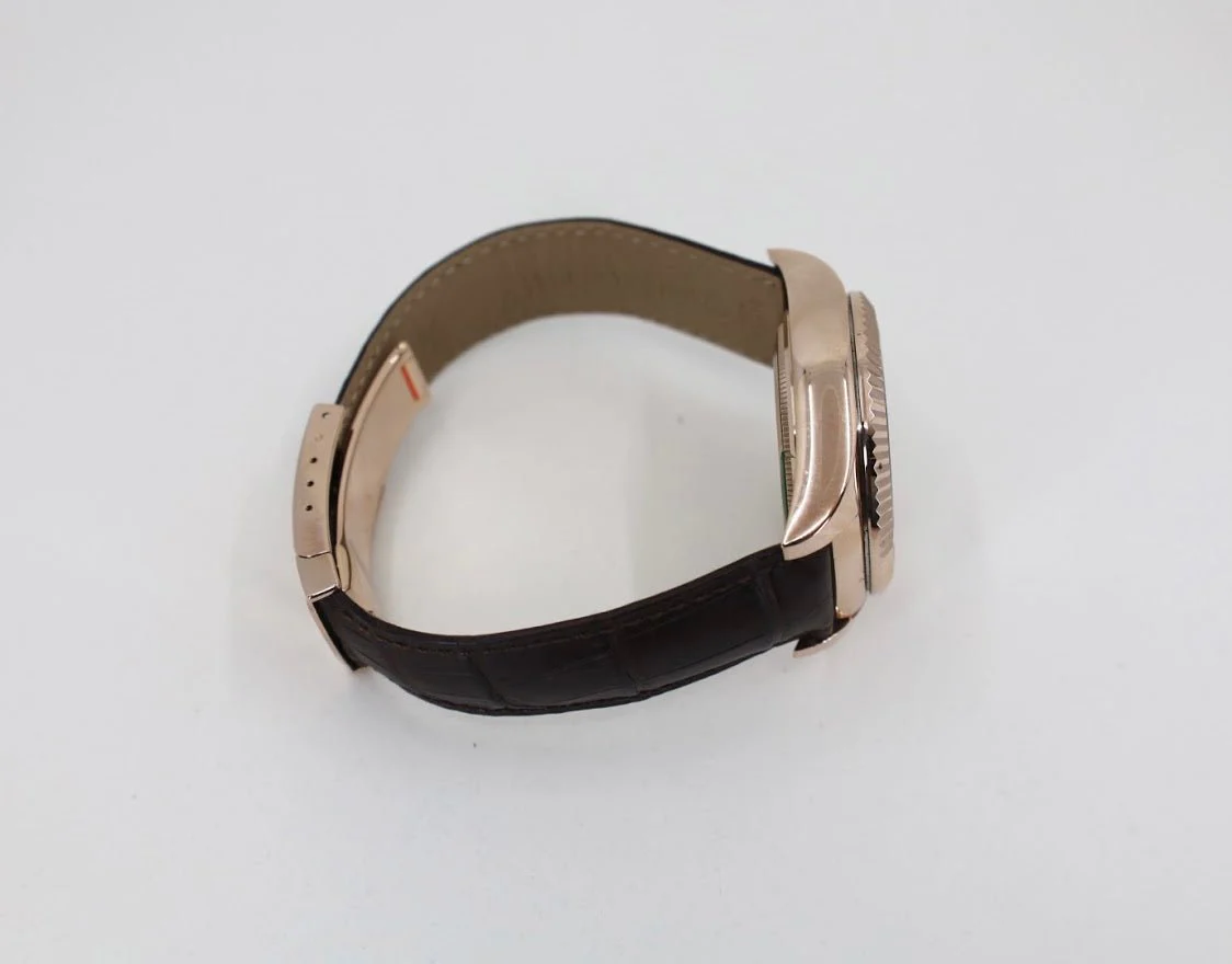 Rolex Sky-Dweller Rose Gold Dark Rhodium Index Dial Fluted Bezel Leather Strap 326135 - Image 7